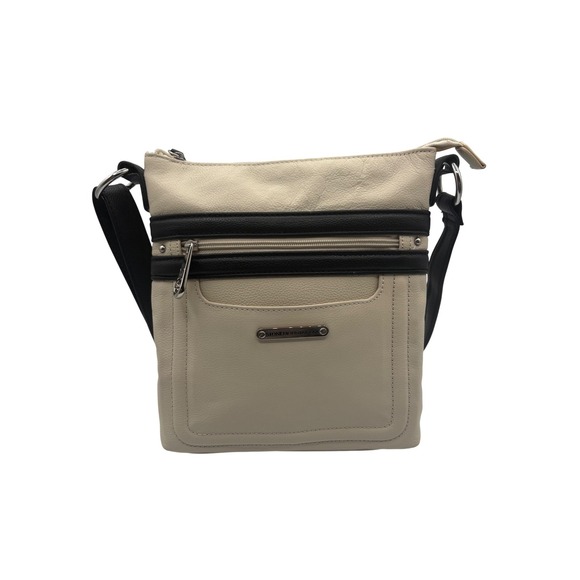 Stone Mountain Handbags - Stone Mountain Crossbody Bag Womens Small Cream Black Excellent Pebbled Leather